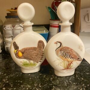 Two Milk Glass Decanters